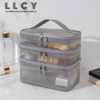 LLCY Túi đựng mỹ phẩm du lịch, Túi đựng đồ trang điểm 1 / 2 / 3 lớp dung tích lớn, Túi đựng đồ vệ sinh lưới trong suốt dành cho nữ