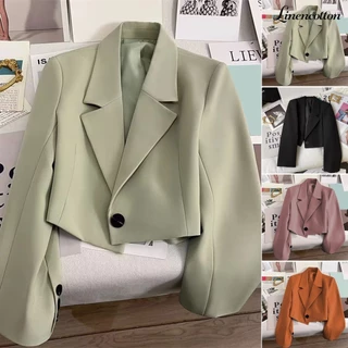 Linencotton Nữ Phù Hợp Với Áo Khoác Phong Cách Kinh Doanh Trang Trí Cổ Áo Ôm Vừa Vặn Ngắn Màu Trơn Tay Dài Cardigan Đơn Nút Đóng OL Áo Khoác Đi Bộ