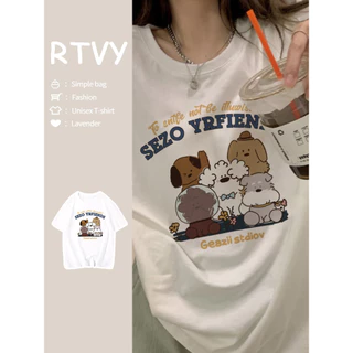 「RTVY」Cotton Nguyên Chất Nửa Tay Rời Oversize Áo Thun Nữ Mùa Hè Mới Giữa Chiều Dài Top