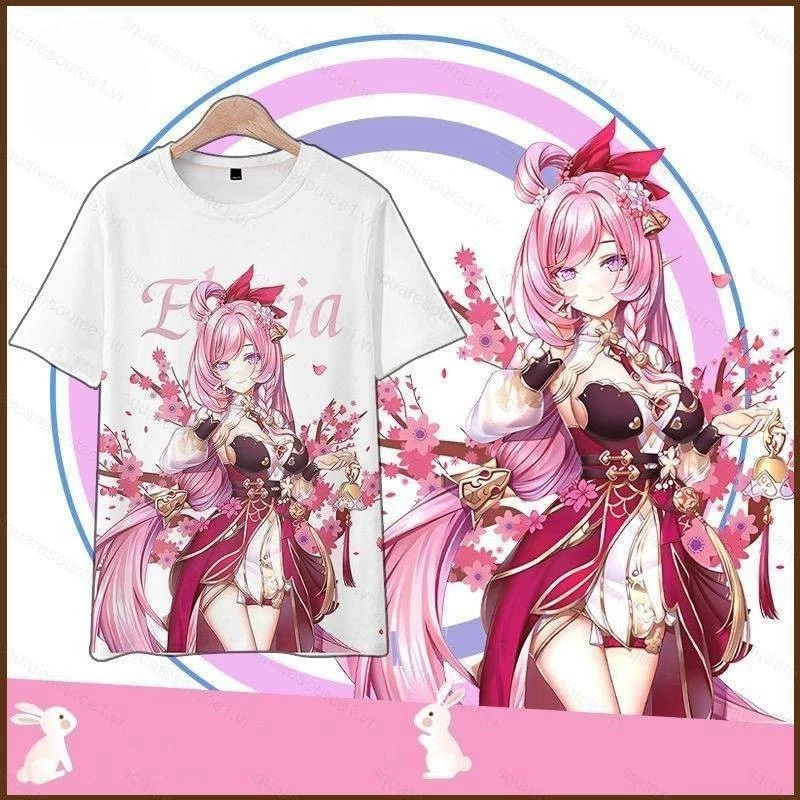 Squar1 Honkai Impact 3 Áo thun mùa hè Elysia tay khuỷu tay quần short kimono cosplay