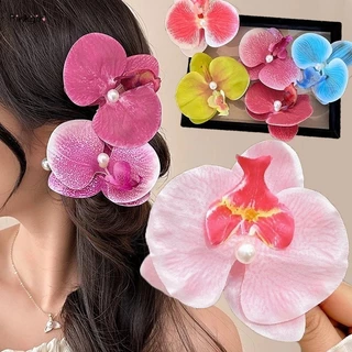 Siêu Cổ Tích Ngọt Ngào Nữ Cô Gái Phalaenopsis Hoa Bên Kẹp Tóc Phong Cách Bohemian Hawaii Đi Biển Kỳ Nghỉ Mỏ Vịt Nhiều Màu Sắc Bướm Phong Lan Barrettes Phụ Kiện Tóc