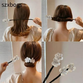 szxbogs Dây buộc tóc xoắn, Vỏ hoa tròn tóc, Magic Bun Maker Braiders Lazy Man Hair Stick