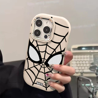 Black Line Mask Spider Man Ốp Điện Thoại Tối Giản Tương Thích Cho IPhone 15 14 Pro Max 13 12 11 7 / 8 Plus XS X XR Silicone Matte Soft Case Khung Kim Loại