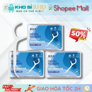 [Hộp 50 Chiếc - Hàng Loại 1] Set 3 Hộp Tăm Chỉ Nha Khoa Sợi Chỉ Mảnh Chính Hãng