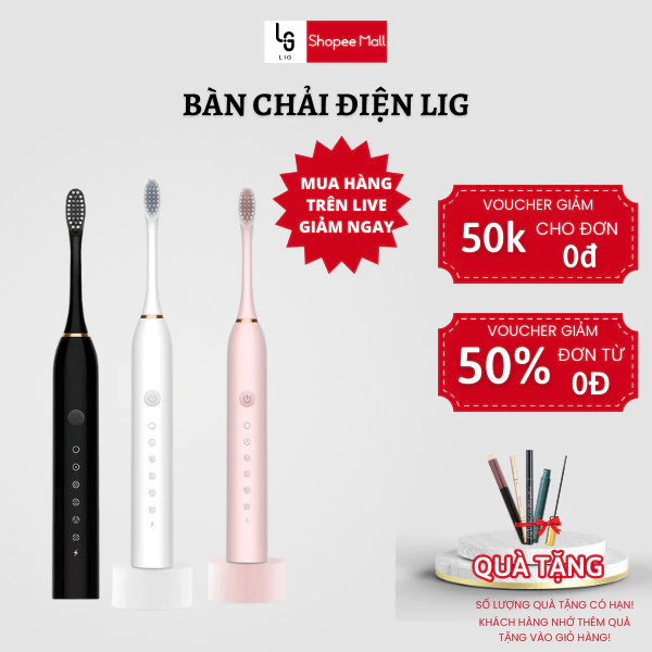 Bàn chải điện X-3 Sonic LIG 6 chế độ làm sạch được nha sĩ khuyên dùng, tặng kèm 4 đầu thay thế, lỗi 1 đổi 1 BH 3 tháng.