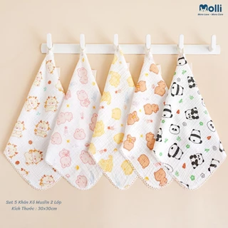 Hộp 5 khăn sữa Molli vải xô cotton Organic mềm mại bảo vệ da bé Bebi123