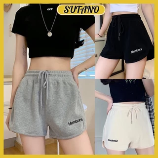 quần đùi nữ mặc nhà quần short nữ vải da cá thiết kế cạp chun thêu chữ Q21 SUTANO