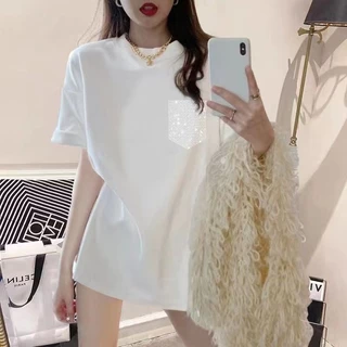 Hàng có sẵn Vận chuyển nhanh#女士短袖 Áo thun 100% Cotton Dạo Phố Nóng Kim Cương Tay Ngắn Nữ