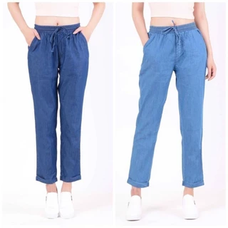 Quần dài jean giấy nữ  đẹp lưng cao cạp chun trơn hàng hiệu cao cấp. - Shop2