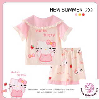 [Sản phẩm mới] Bộ đồ ngủ trẻ em mùa hè phong cách mới Bộ đồ mặc nhà Cotton ngắn tay cho bé gái Bộ đồ ngủ phong cách mỏng