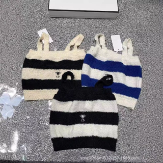 UMDS DIOR 24Spring and Summer New Special-Interest Design Fashionable Hot Girl Pure Knitted Contrast Color Striped Slim Camisole