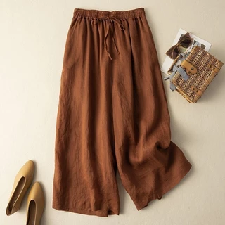 Drap Cotton Vải Lanh Culottes Phong Cách Mới Mùa Hè Quần Nữ Mỏng Phong Cách Cao Cấp Thoáng Khí Thường Ngày Quần Ống Rộng