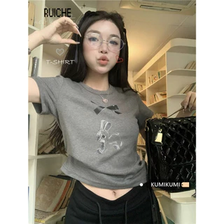 RUICHE áo phông áo thun nữ croptop baby tee Phong cách Popular Korean xu hướng WCS2430NLA 12Z240322