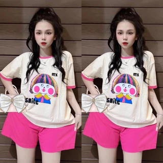 Set Đồ Bộ Nữ  Cotton Quần Đùi Áo  In Cô Gái Smile Form Rộng Thời Trang Giá Rẻ Nhất Mua Ngay Tại Shopee