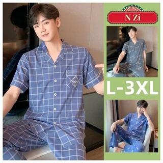 Bộ Đồ Ngủ Nam Cotton Mùa Hè Mỏng Tay Ngắn Bộ Đồ Ngủ Plus Kích Thước Bộ Đồ Ngủ Người Đàn Ông In Hình Trơn Loungewear Váy Ngủ L-3XL