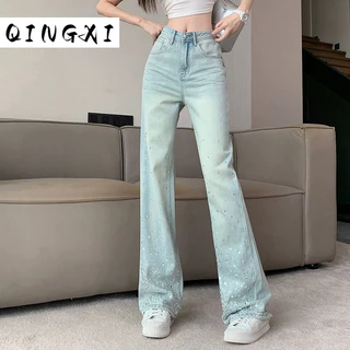 QINGXI quần ống rộng quần nữ jean Cổ điển Popular Comfortable phổ biến WNK2430HI0 12Z240319