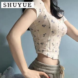 SHUYUE áo phông áo thun nữ croptop baby tee Popular Trendy phổ biến xu hướng WCS2430RSJ 13Z240328