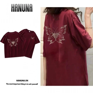 HANUNA Local Brand Áo Thun Phông Form Rộng 100% Cotton BIG SIZE Áo Phông Tay Ngắn dáng rộng in hình bướm dành cho nữ