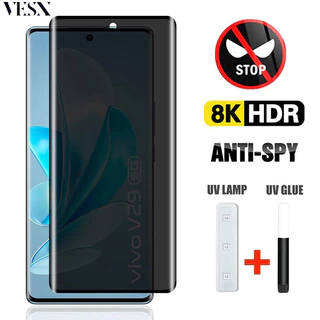 Kính cường lực chống nhìn trộm full màn hình keo UV cho VIVO V40 V30 V30E V29 V27 V25 V23 Pro 4G 5G 2024