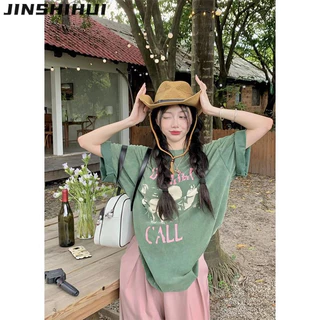 JINSHIHUI áo phông áo thun nữ croptop baby tee thời trang Thể thao Korean Cute WTX2440E7G 15Z240409