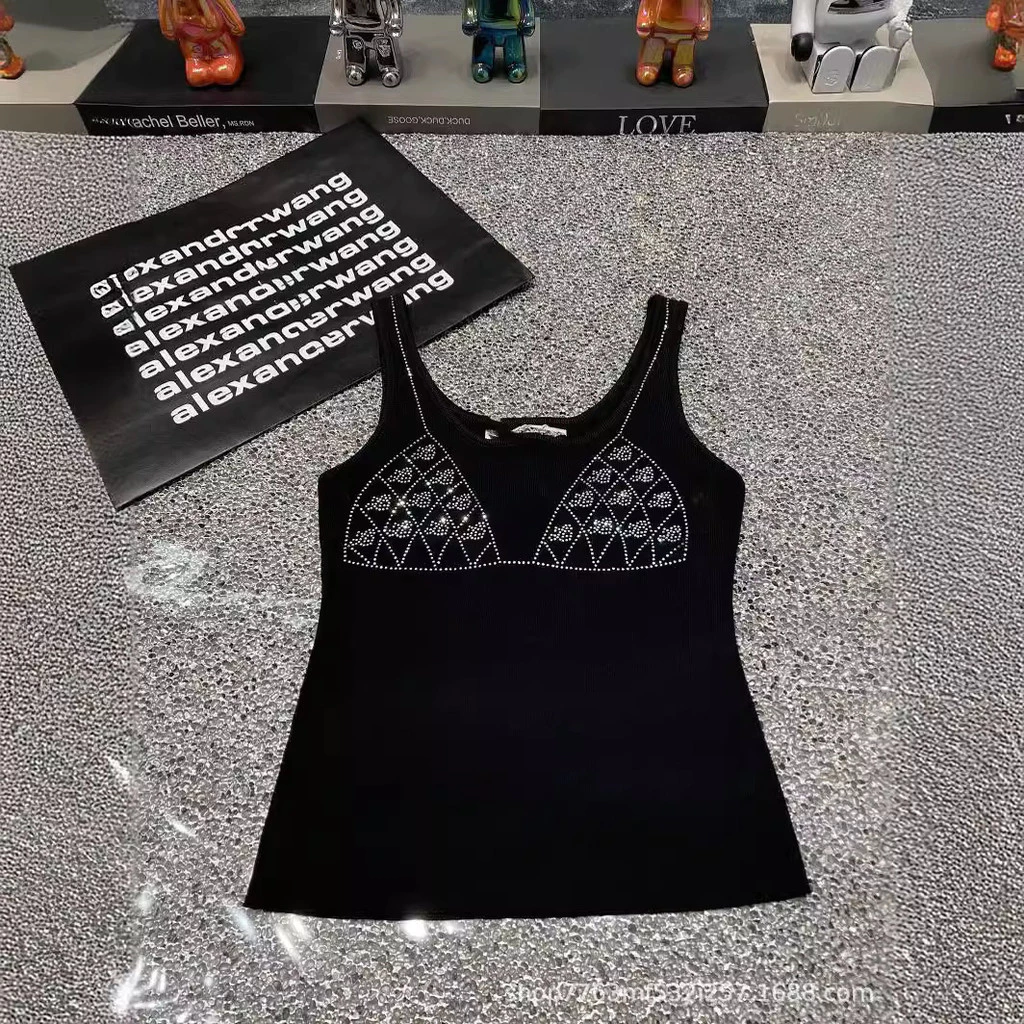 M2YW Alexander Wang 24Spring and Summer New Special-Interest Design Fashionable Heavy Embroidery Hot Drilling Knitted Vest