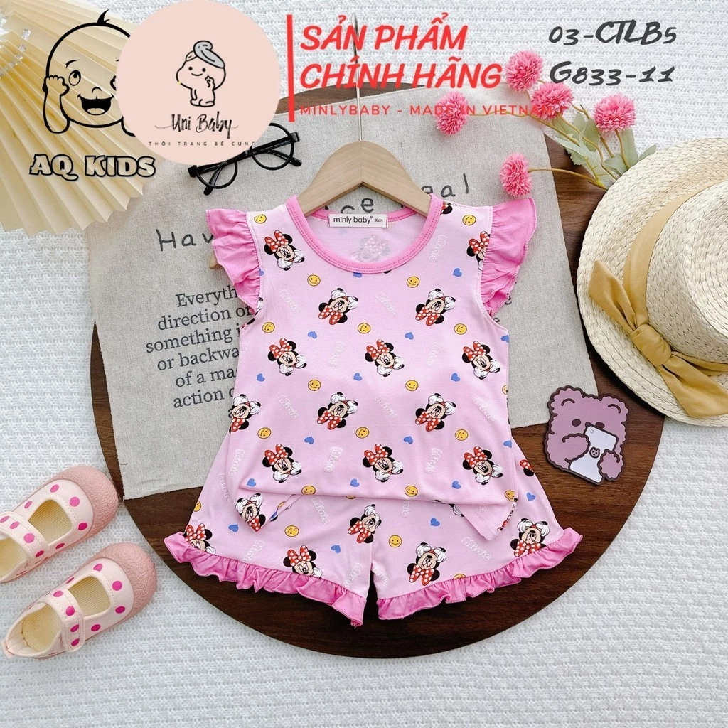 [10-30kg] Quần áo bé gái, bộ cánh tiên bé gái vải thun lạnh Minlybaby chính hãng phối quần in caro Unibaby - CTLB5