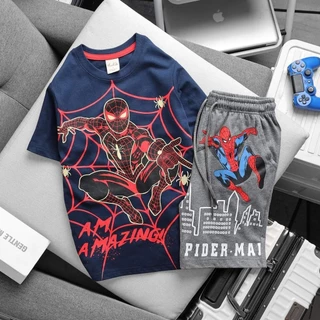 [22kg-50kg] Đồ Bộ Bé Trai Size Đại SpiderMan+Marvel - Xanh đen người nhện