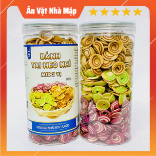 Bánh Tai Heo Nhí 3 Vị Socola, Matcha Trà Xanh, Khoai Môn Tím - Ăn vặt tuổi thơ Hủ 350g