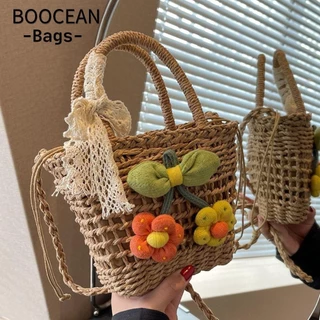 BOOCEAN Túi dệt thủ công, Túi xách dệt dây lưu trữ, Giỏ dã ngoại phong cách nông thôn thủ công bằng vải Cotton