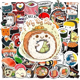 Bộ Combo 50 cái Sticker Sushi, Hình Dán Sushi Chống Nước, Decal Sushi Cute dán mũ bảo hiểm, vali, latop