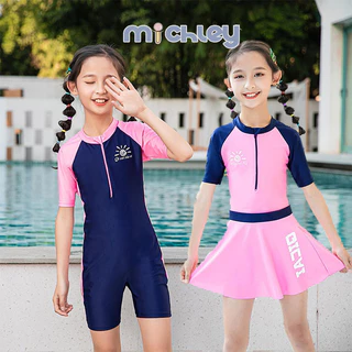 Michley Quần bơi và áo tắm trẻ em dành cho bé gái và trẻ sơ sinh, bé gái xẻ ngắn tay, trẻ em vừa và lớn, đồ bơi suối nước nóng kiểu váy công chúa Hàn Quốc