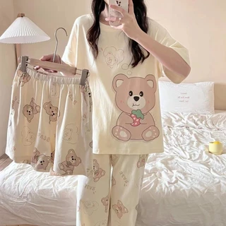 ❤Bộ đồ ngủ nữ ❤ Mùa Hè Đồ Bộ Pijama ngắn Tay Chất Lụa Họa Tiết Hoa Nhí Mềm Mại Phong Cách đáng yêu Ins Style Bộ ba mảnh