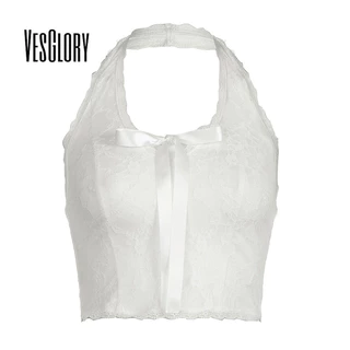 Vesglory Nữ Ren Chắp Vá Top 2024 Thời Trang Mới Dây Đeo Cổ Mỏng Lưng Đa Năng Gợi Cảm Tank Top