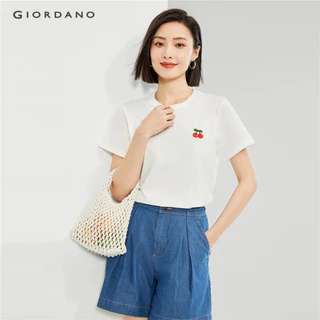 GIORDANO WOMEN Embroidery crewneck short sleeve cotton tee 13324321