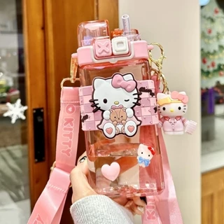 2024 Hoạt Hình Thời Trang Hellokitty Cốc Nước Cho Trẻ Em Đi Học Cho Bé Gái Cốc Uống Đôi Có Ống Hút Ấm Siêu Tốc Di Động Dễ Thương