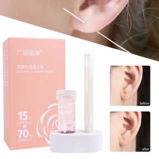 Dung dịch làm sạch lỗ tai 15ML với 70 chiếc Tai xuyên thấu Chăm sóc sạch sẽ Bộ dụng cụ dạng lỏng Bông tai Descaling Phụ kiện làm đẹp