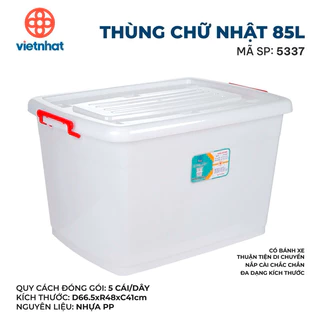 Thùng Nhựa Vuông Đựng Đồ Đa Năng Việt Nhật Trong Suốt, Trắng Đục 20, 30, 55, 65, 75, 85, 90, 100, 125L -  Giá tốt