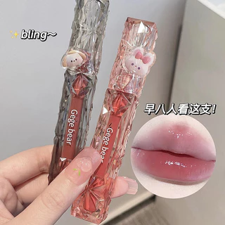 Gege Gấu Ống Kính Gương Kim Cương Lip Glaze Watery Dưỡng Ẩm Chống Dính Cốc Không Trang Điểm Làm Trắng Son Môi