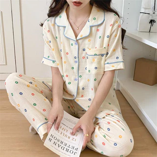 Bộ đồ ngủ cotton bong bóng Bộ đồ ngắn ngọt ngào Hàn Quốc của phụ nữ có thể mặc như quần áo ở nhà