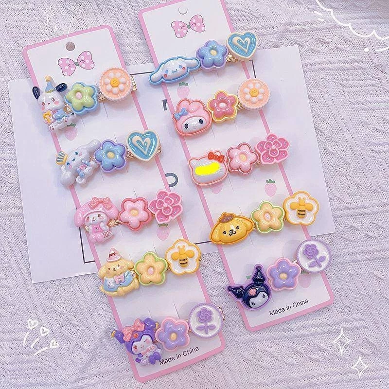 Bộ 5 Kẹp Tóc Sanrio Cô Gái Tóc Phụ Kiện Tóc Mymelody Kuromi Cinnamoroll PomPom Purin Pochacco Mũ Trùm Đầu Kẹp Tóc Hoạt Hình Kẹp Tóc Mũ Đội Đầu Quà Tặng Sinh Nhật