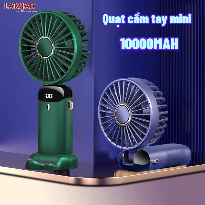 [HÀNG SẴN] Quạt tích điện mini cầm tay pin 10000mah để bàn nhỏ gọn 5 tốc độ gió