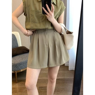 Jiashuchen Béo mm Mùa Hè Phù Hợp Với Quần Short Nút Đôi Nữ Cao Cấp Chữ A Phù Hợp Với Quần Short Ống Rộng Rời Ôm Hơn Nhìn Drap Thường Ngày