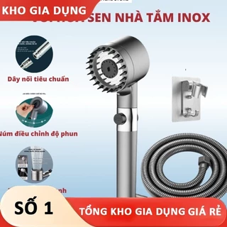 Vòi Hoa Sen, Vòi Nhà Tắm Tăng Áp Lực Nước Chất Liệu Mạ Inox Chống Gỉ Tay Cầm Đen Nhám 4 Chế Độ Xả Nước Dây 1,5m