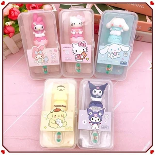 Bàn chải đánh răng Sanrio có hộp lưu trữ Dễ thương Kuromi Cinnamoroll Hello Kitty Purin Lông mềm Silicone Bàn chải đánh răng cho bé Đồ vệ sinh