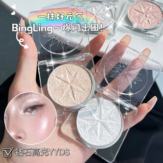 Maxfine Star Shining High Gloss Pressed Powder Blush Diamond Loose Powder Long Lasting Contouring Non-Take-Off Fine F