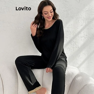 Lovito Bộ đồ ngủ cơ bản băng tương phản đơn giản dành cho nữ LNL55240