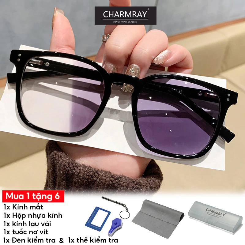 Charmray Kính mắt quang sắc màu chống bức xạ thoải mái cho nam và nữ Kính quang vuông