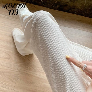 Quần ống rộng lụa băng mùa hè dành cho nữ mùa xuân thu voan mỏng cạp cao Drape dáng rộng thẳng mỏng Quần dài sàn thường ngày