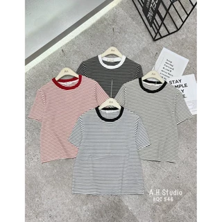 Áo pull kẻ phối cổ dáng babytee - mã 546