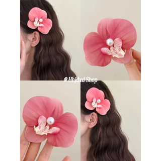 Cụm Hoa ~ Không Khí Pháp Cánh Hoa Ngọc Trai Tóc Siêu Cổ Tích Mô Phỏng Phalaenopsis Nổ Kẹp Bên Kẹp Tóc